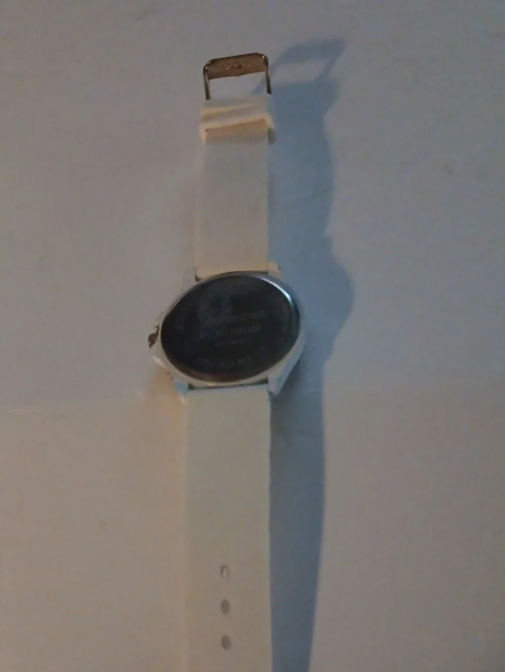 Geneva White Strap Watch with Gold Crystal Bezel